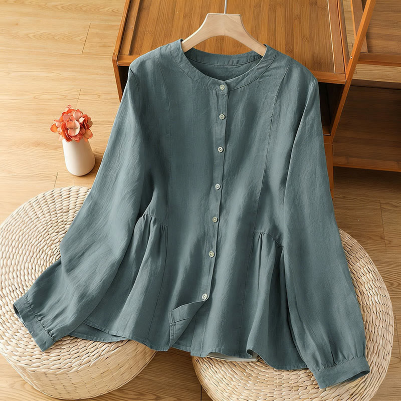 Nimara Ritual Fall Commute Patchwork Plain Design Long Sleeve Women's Cotton Buttons Shirt