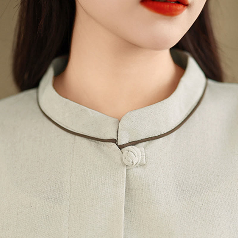 Nimara Ritual Commute Embroidery Floral Pattern Three Quarter Sleeve Women's Cotton Shirt With Pockets
