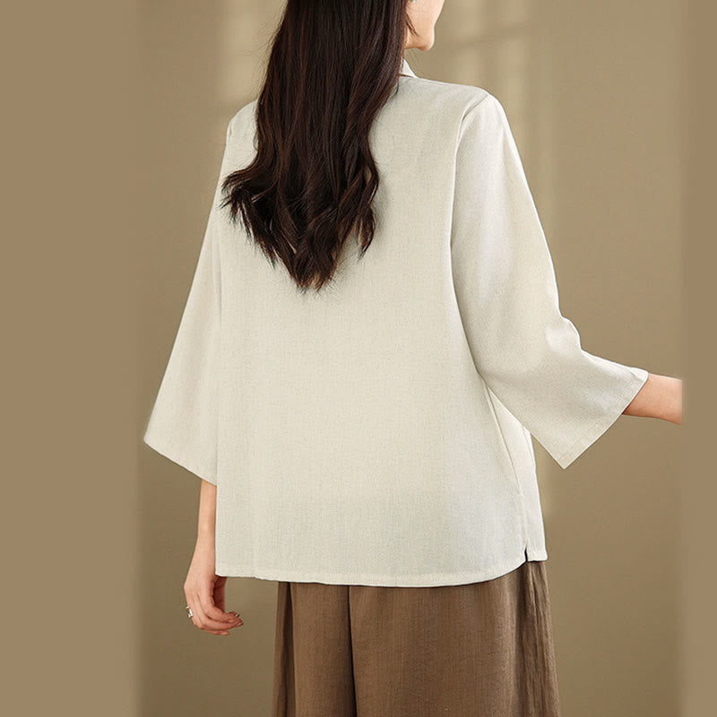 Nimara Ritual Commute Embroidery Floral Pattern Three Quarter Sleeve Women's Cotton Shirt With Pockets