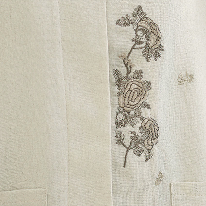 Nimara Ritual Commute Embroidery Floral Pattern Three Quarter Sleeve Women's Cotton Shirt With Pockets
