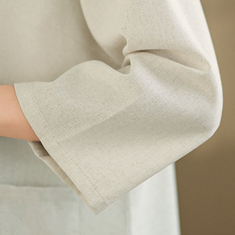 Nimara Ritual Commute Embroidery Floral Pattern Three Quarter Sleeve Women's Cotton Shirt With Pockets