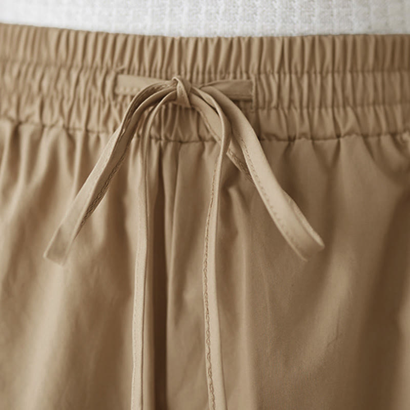 Nimara Ritual Plain Buttoned Side Design Capri Cropped Women's Wide Leg Pants With Pockets