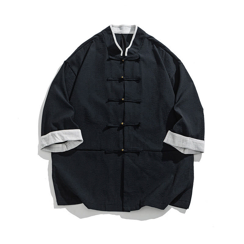 Nimara Ritual Spring Solid Color Three Quarter Sleeve Tang Suit Men's Buttons Shirt With Pockets