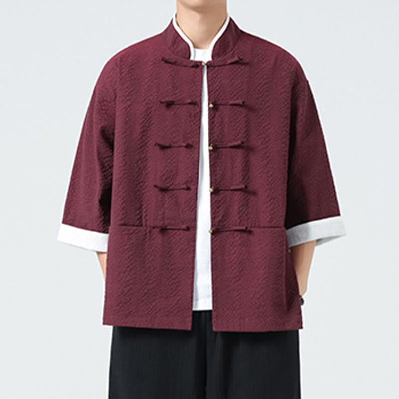 Nimara Ritual Spring Solid Color Three Quarter Sleeve Tang Suit Men's Buttons Shirt With Pockets