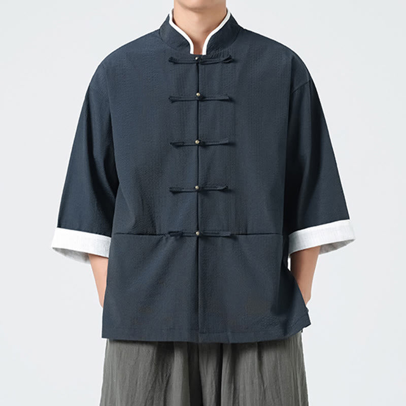 Nimara Ritual Spring Solid Color Three Quarter Sleeve Tang Suit Men's Buttons Shirt With Pockets