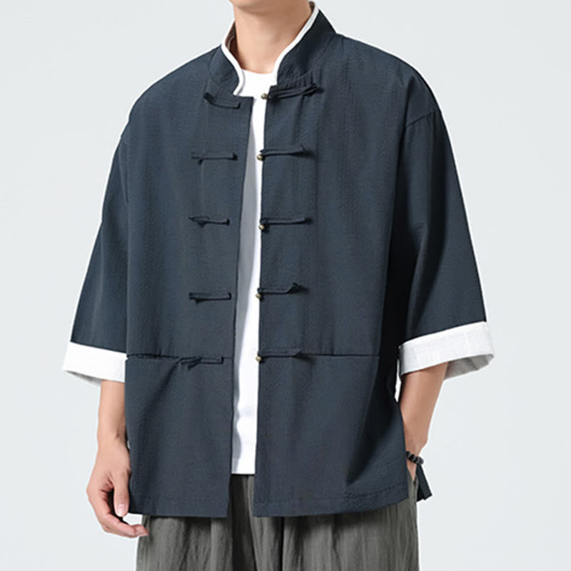 Nimara Ritual Spring Solid Color Three Quarter Sleeve Tang Suit Men's Buttons Shirt With Pockets