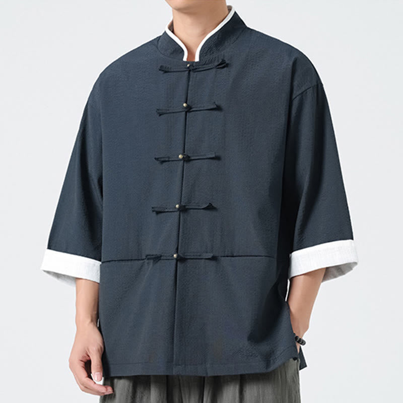Nimara Ritual Spring Solid Color Three Quarter Sleeve Tang Suit Men's Buttons Shirt With Pockets
