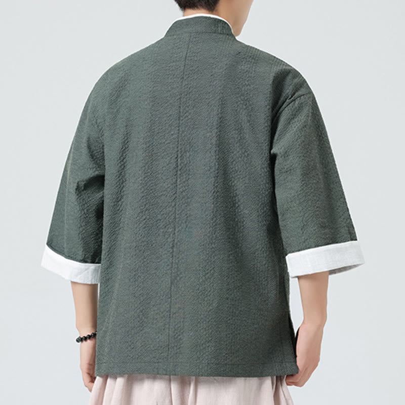 Nimara Ritual Spring Solid Color Three Quarter Sleeve Tang Suit Men's Buttons Shirt With Pockets