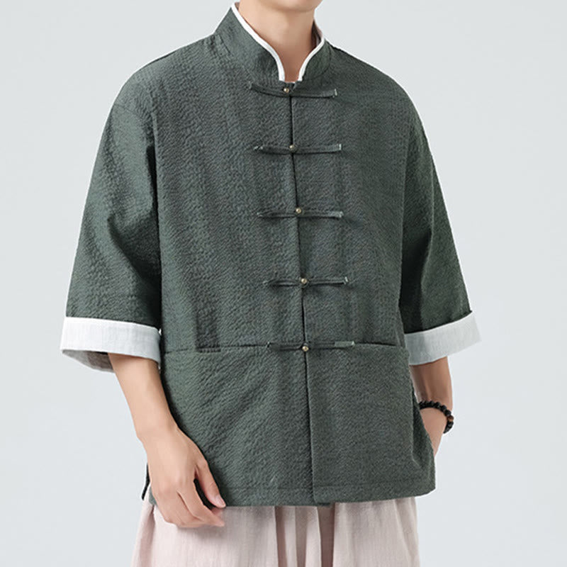 Nimara Ritual Spring Solid Color Three Quarter Sleeve Tang Suit Men's Buttons Shirt With Pockets