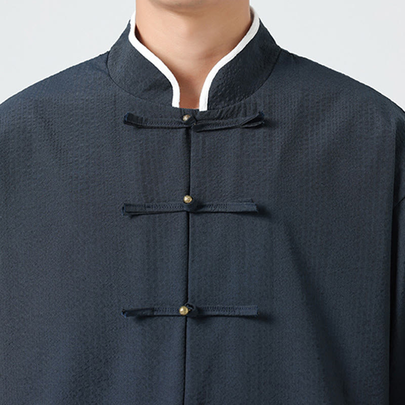 Nimara Ritual Spring Solid Color Three Quarter Sleeve Tang Suit Men's Buttons Shirt With Pockets