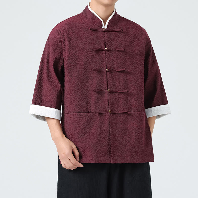 Nimara Ritual Spring Solid Color Three Quarter Sleeve Tang Suit Men's Buttons Shirt With Pockets