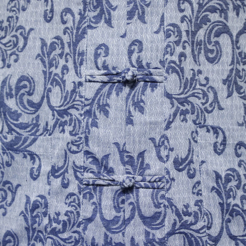 Nimara Ritual Summer Floral Vine Pattern Tang Suit Men's Frog-Button Short Sleeve Shirt With Pockets