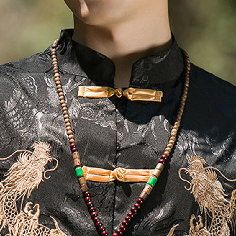 Nimara Ritual Embroidered Dragon Pattern Colorblock Design Tang Suit Men's Frog-Button Half Sleeve Shirt