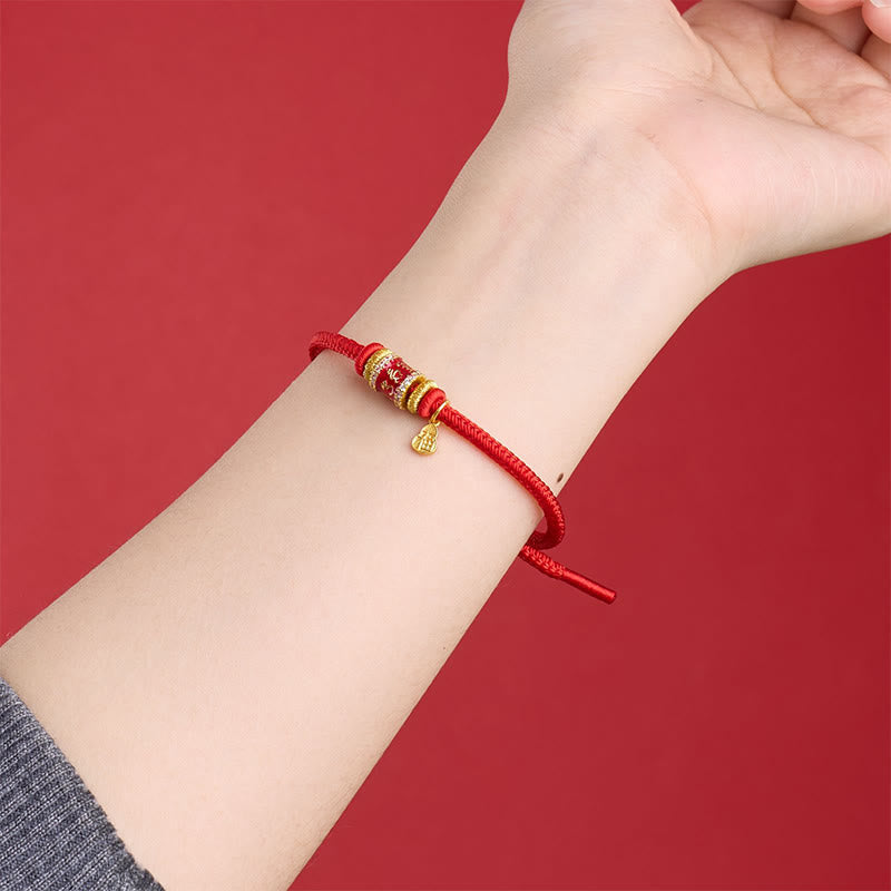 Nimara Ritual Om Mani Padme Hum Fu Character Copper Red String Luck Bracelet