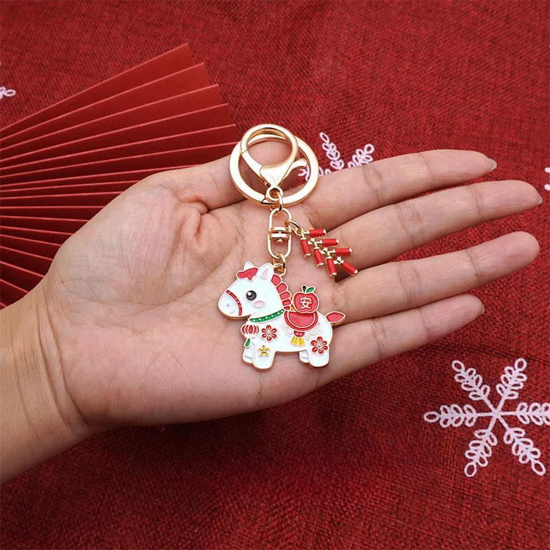 Nimara Ritual "Hoping You Have a Joyful Year" Year of the Horse Ingot Red Firecrackers Alloy Key Chain Includes Gift Message Card