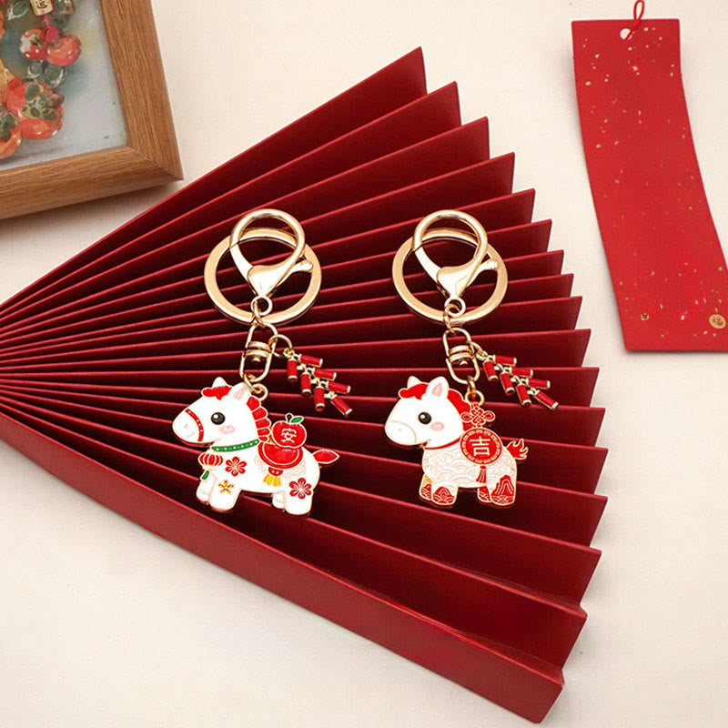 Nimara Ritual "Hoping You Have a Joyful Year" Year of the Horse Ingot Red Firecrackers Alloy Key Chain Includes Gift Message Card