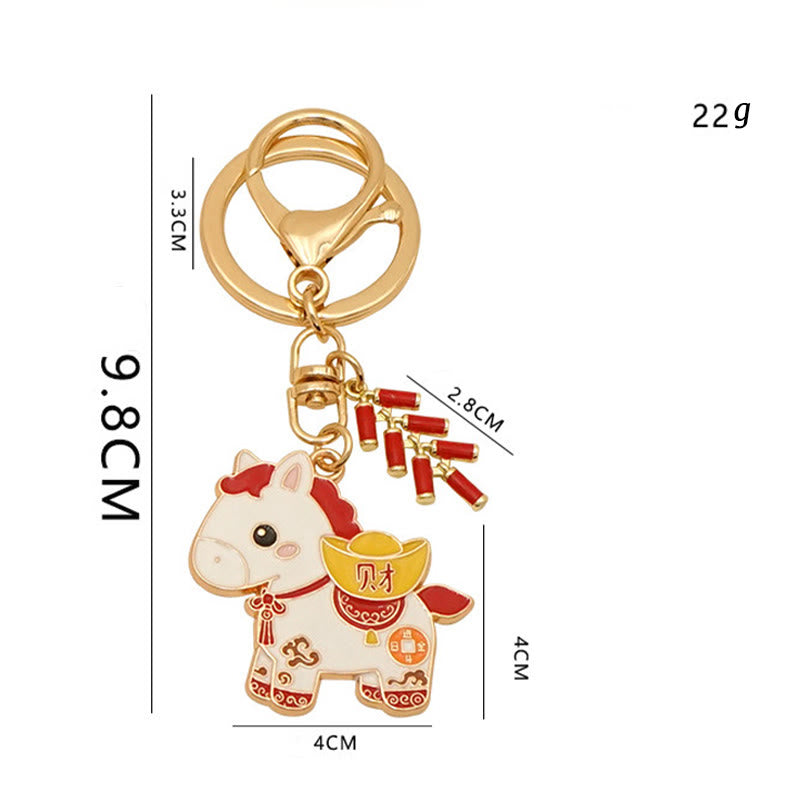 Nimara Ritual "Hoping You Have a Joyful Year" Year of the Horse Ingot Red Firecrackers Alloy Key Chain Includes Gift Message Card