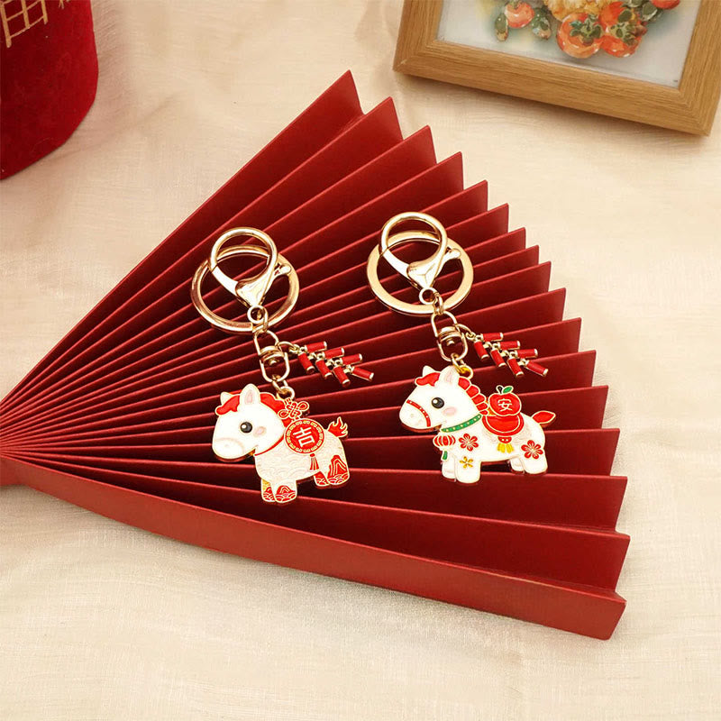 Nimara Ritual "Hoping You Have a Joyful Year" Year of the Horse Ingot Red Firecrackers Alloy Key Chain Includes Gift Message Card