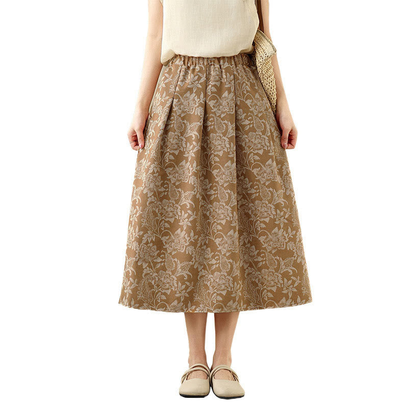 Nimara Ritual Printing Flower Paisley Pattern A-line Elastic Waist Women's Skirt With Pockets
