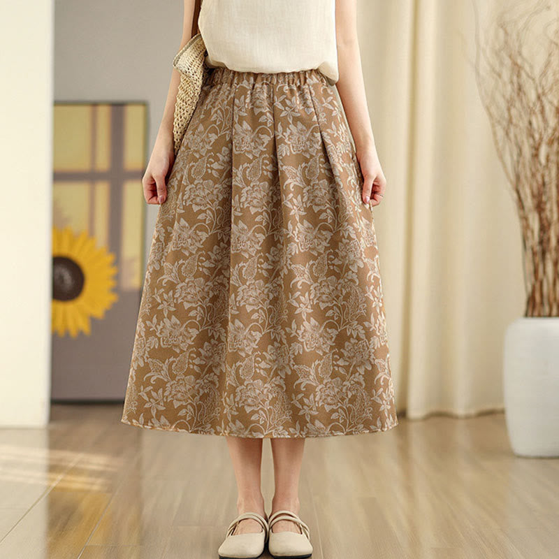 Nimara Ritual Printing Flower Paisley Pattern A-line Elastic Waist Women's Skirt With Pockets