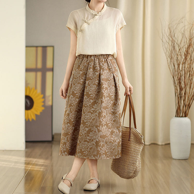 Nimara Ritual Printing Flower Paisley Pattern A-line Elastic Waist Women's Skirt With Pockets