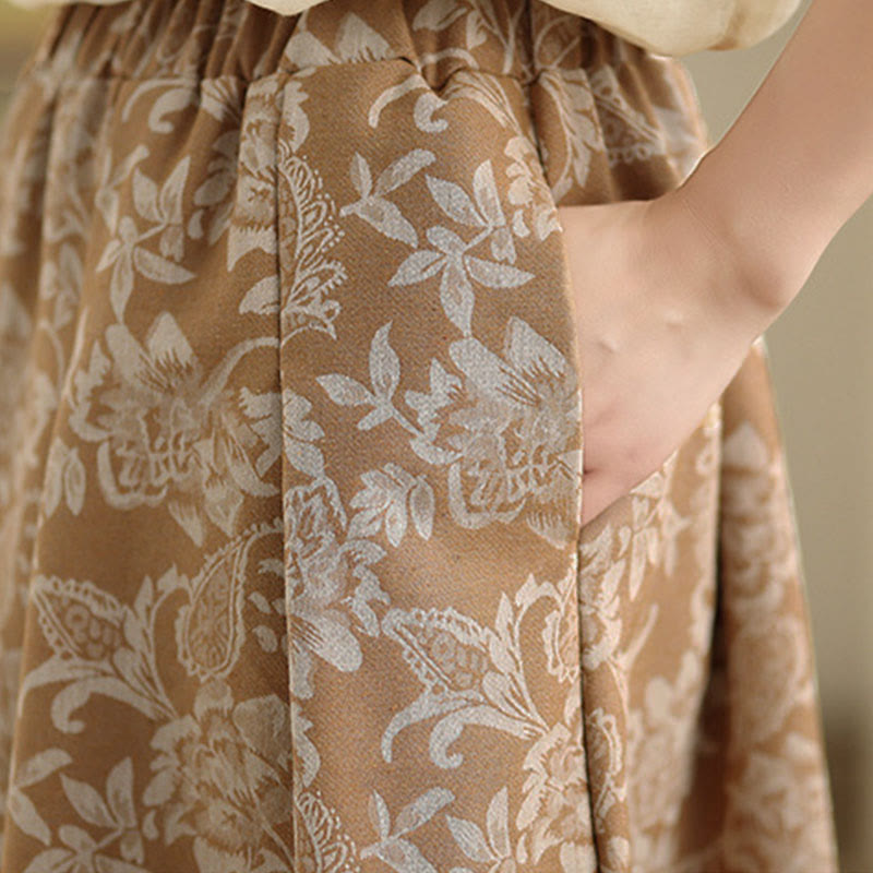 Nimara Ritual Printing Flower Paisley Pattern A-line Elastic Waist Women's Skirt With Pockets
