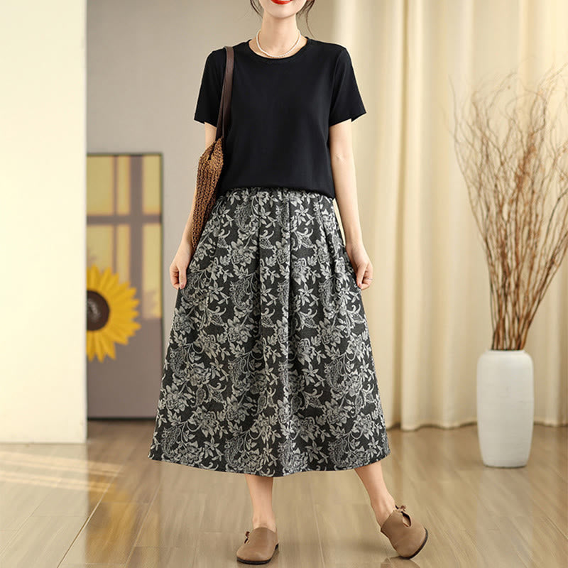 Nimara Ritual Printing Flower Paisley Pattern A-line Elastic Waist Women's Skirt With Pockets