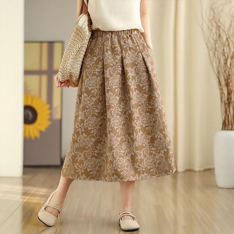 Nimara Ritual Printing Flower Paisley Pattern A-line Elastic Waist Women's Skirt With Pockets