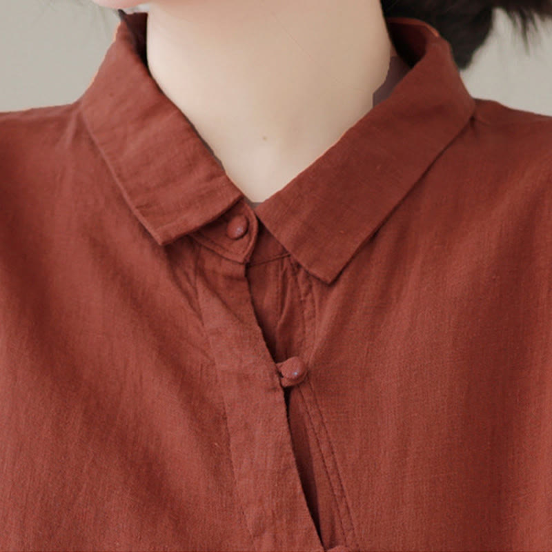 Nimara Ritual Lapel Frog-Button Diagonal Placket Design Three Quarter Sleeve Women's Cotton Shirt