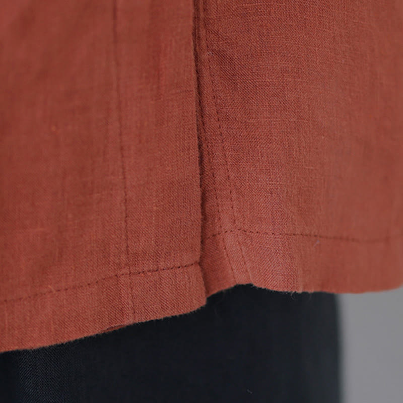Nimara Ritual Lapel Frog-Button Diagonal Placket Design Three Quarter Sleeve Women's Cotton Shirt
