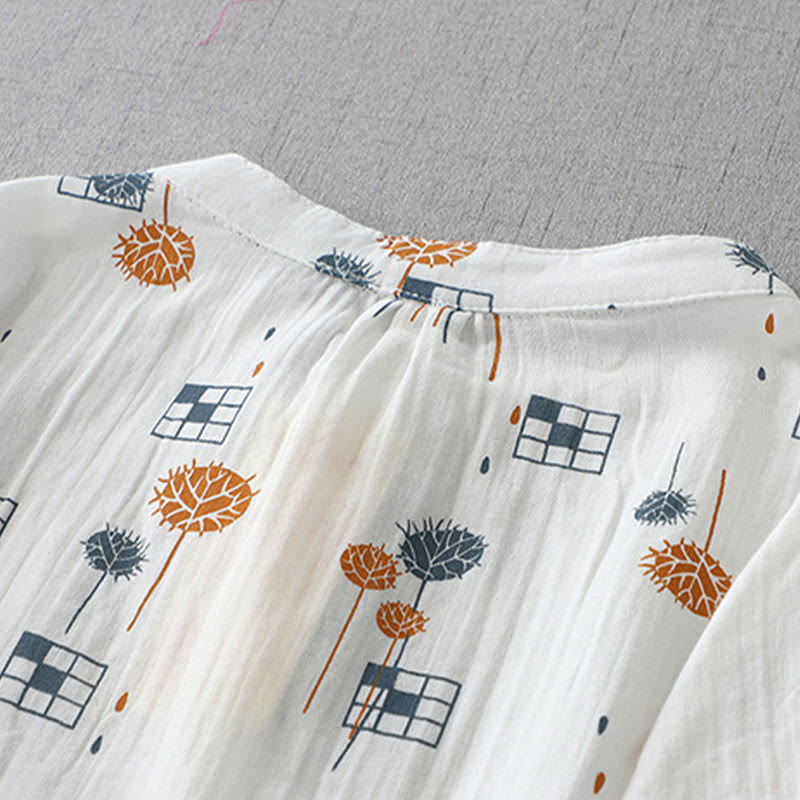 Nimara Ritual Printed Half Button DesignThree Quarter Gathered Sleeve Women's Cotton Shirt