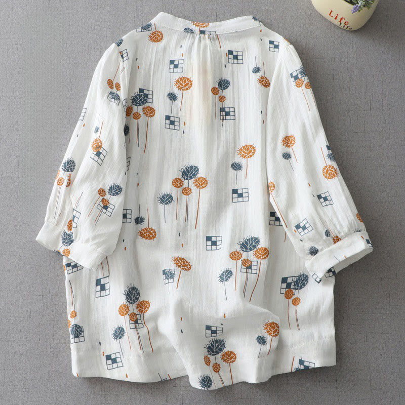 Nimara Ritual Printed Half Button DesignThree Quarter Gathered Sleeve Women's Cotton Shirt
