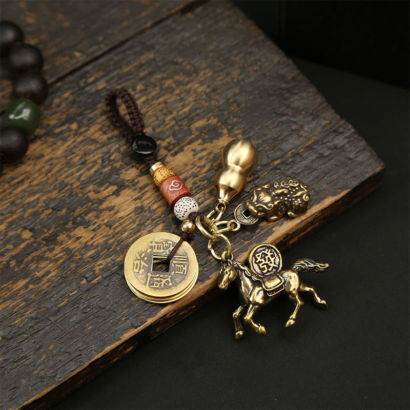 Nimara Ritual Year Of The Horse Copper Brass Five-emperor Coins Pixiu Ward Off Evil Spirits Key Chain