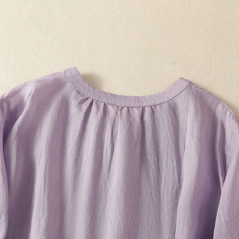 Nimara Ritual Summer Embroidery Flower Lace-up Design Notched Collar Women's Short Sleeve Shirt