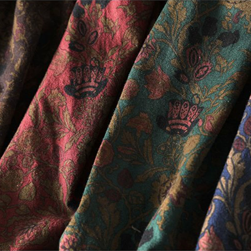 Nimara Ritual Retro Floral Pattern A-line Design Long Sleeve Women's Cotton Maxi Dress