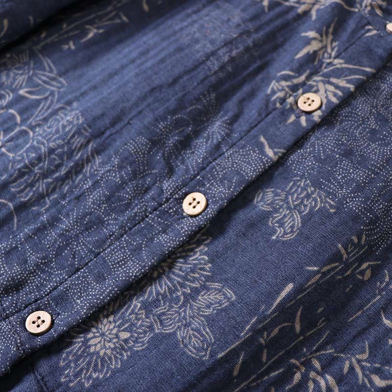 Nimara Ritual Commute Bamboo Floral Pattern Long Sleeve Buttons Women's Cotton Midi Dress With Pockets