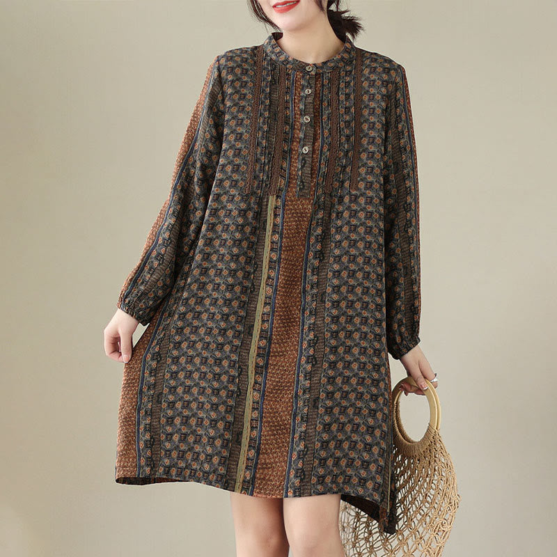 Nimara Ritual Retro Printed Floral Women's Accordion Pleats Design Long Sleeve Shirt With Pockets