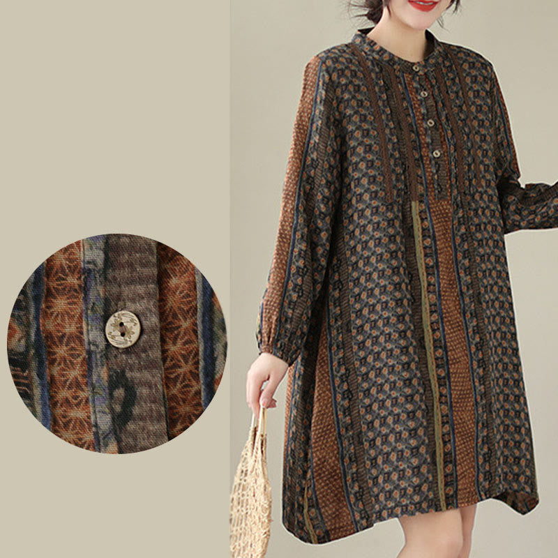 Nimara Ritual Retro Printed Floral Women's Accordion Pleats Design Long Sleeve Shirt With Pockets