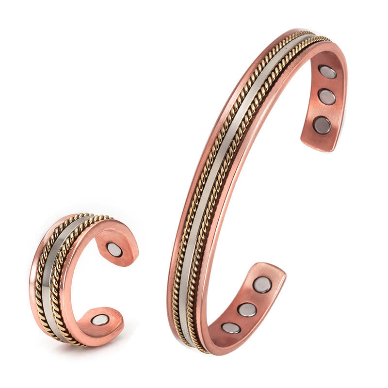 Nimara Ritual Retro Twisted Design Copper Open Wealth Luck Cuff Bracelet Bangle Ring