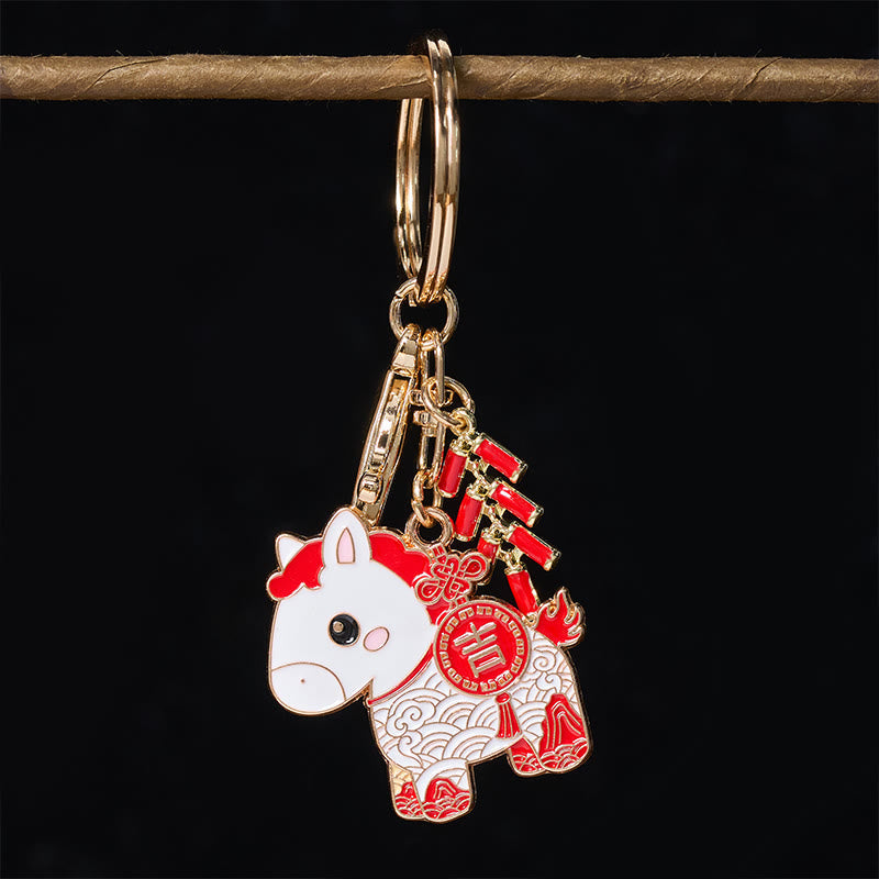Nimara Ritual "Hoping You Have a Joyful Year" Year of the Horse Ingot Red Firecrackers Alloy Key Chain Includes Gift Message Card