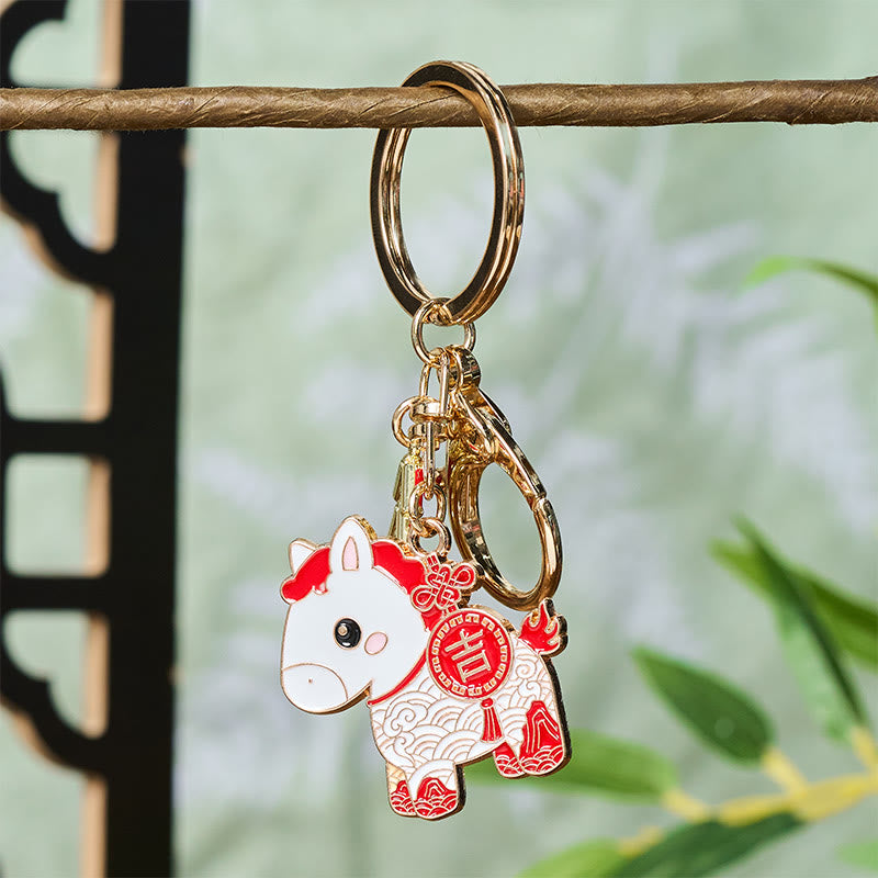 Nimara Ritual "Hoping You Have a Joyful Year" Year of the Horse Ingot Red Firecrackers Alloy Key Chain Includes Gift Message Card