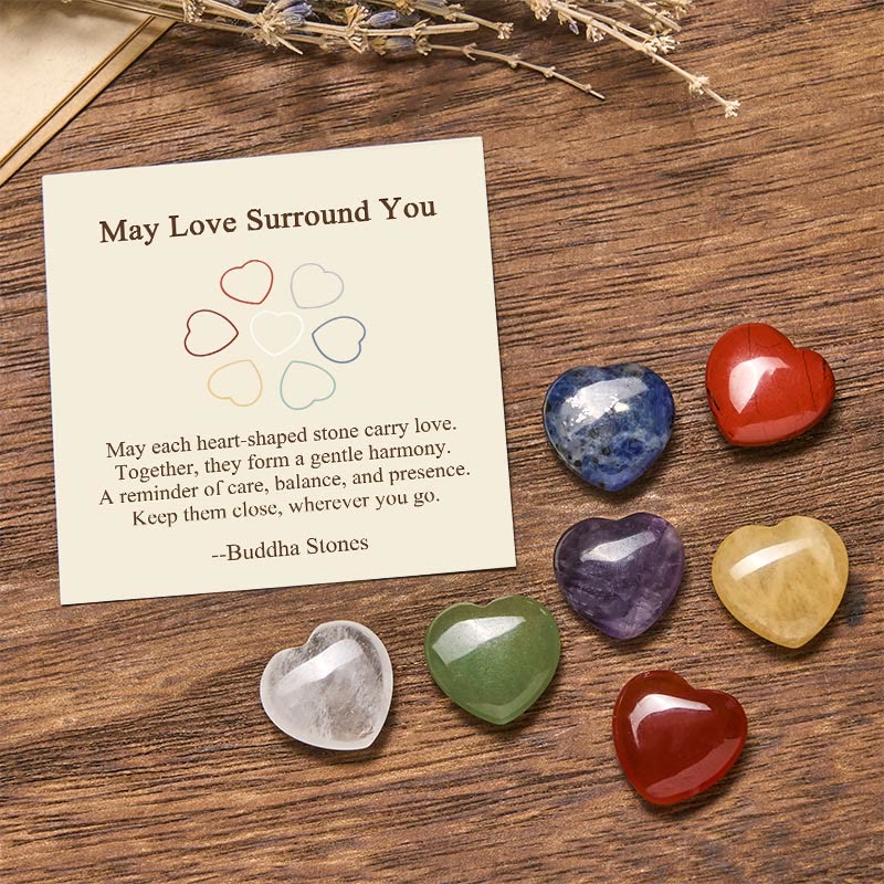 Nimara Ritual "May Love Surround You" Natural 6Pcs Small Amethyst Red Jasper Red Agate Topaz Green Aventurine Love Stone Decoration Includes Gift Message Card