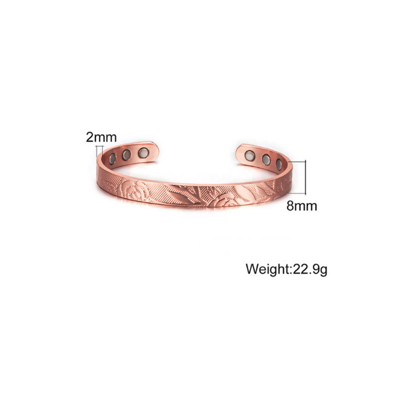 Nimara Ritual Rose Flower Pattern Copper Balance Luck Open Cuff Bracelet Bangle