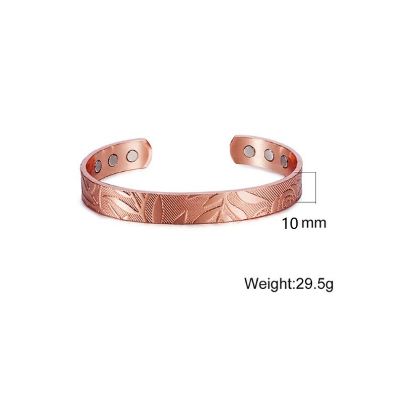 Nimara Ritual Rose Flower Pattern Copper Balance Luck Open Cuff Bracelet Bangle