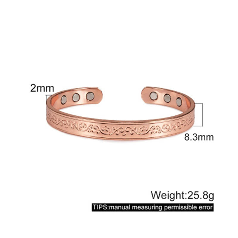 Nimara Ritual Engraved Patterned Copper Balance Open Cuff Bracelet Bangle