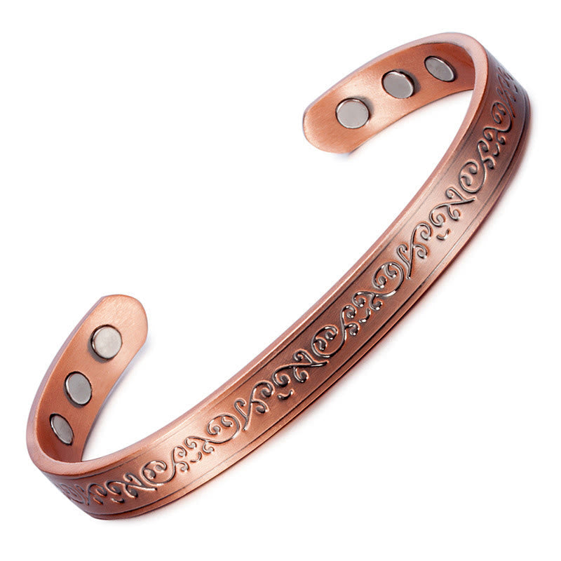 Nimara Ritual Engraved Patterned Copper Balance Open Cuff Bracelet Bangle