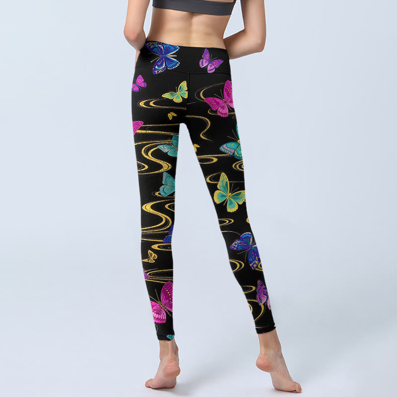 Nimara Ritual Gorgeous High Contrast Butterfly Pattern Print Gym Leggings Women's Yoga Pants