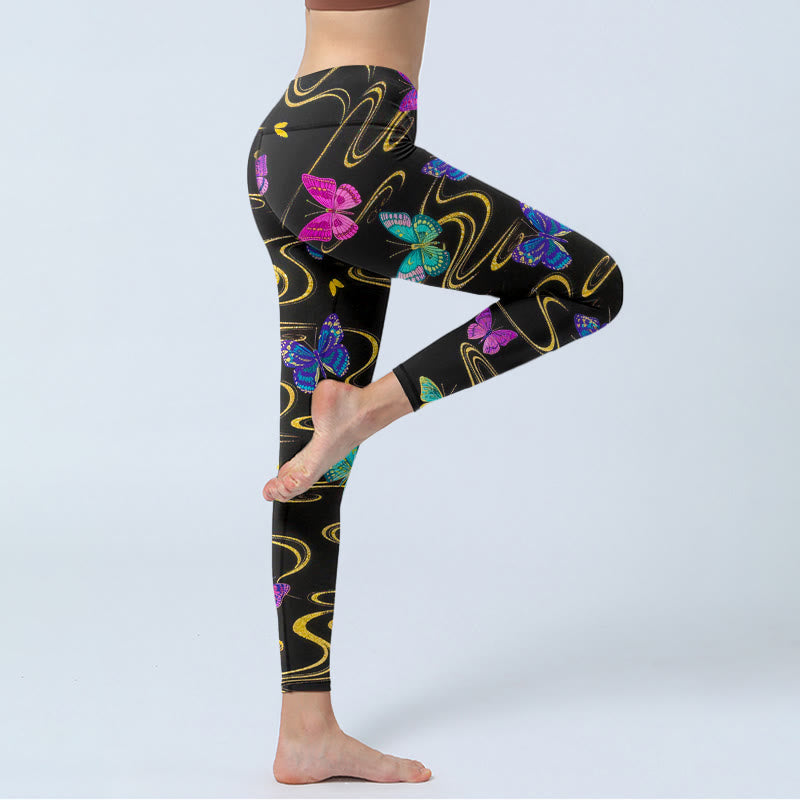 Nimara Ritual Gorgeous High Contrast Butterfly Pattern Print Gym Leggings Women's Yoga Pants