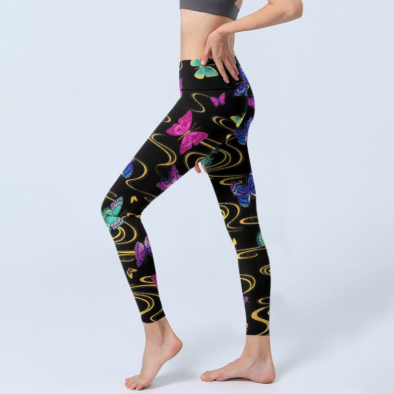 Nimara Ritual Gorgeous High Contrast Butterfly Pattern Print Gym Leggings Women's Yoga Pants