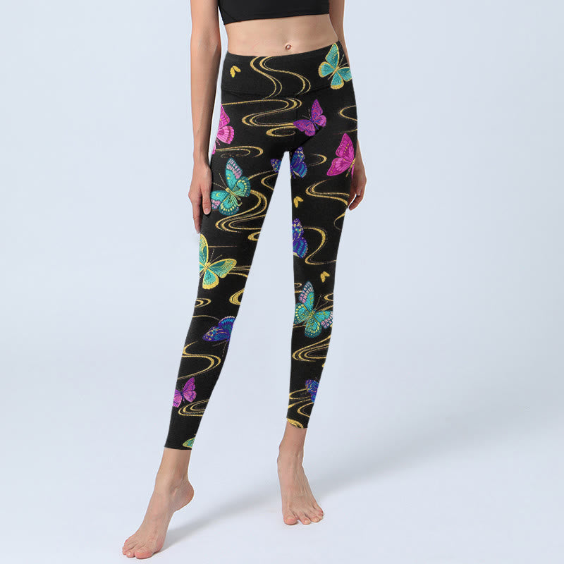 Nimara Ritual Gorgeous High Contrast Butterfly Pattern Print Gym Leggings Women's Yoga Pants